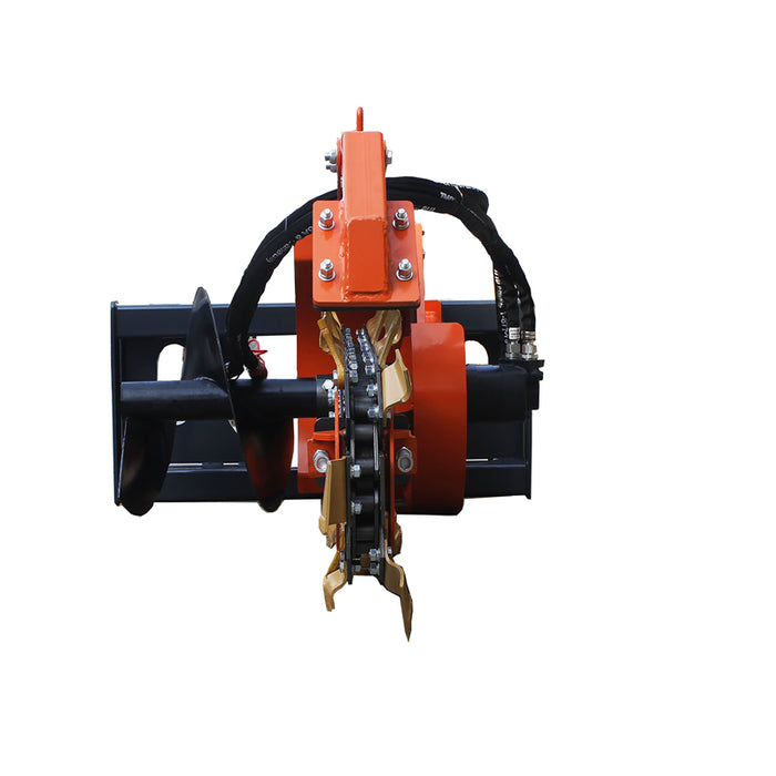 SIBOM Skid Steer Trencher, Side Discharge Auger, Hydraulic or Manual Side-Shift, Tungsten Teeth