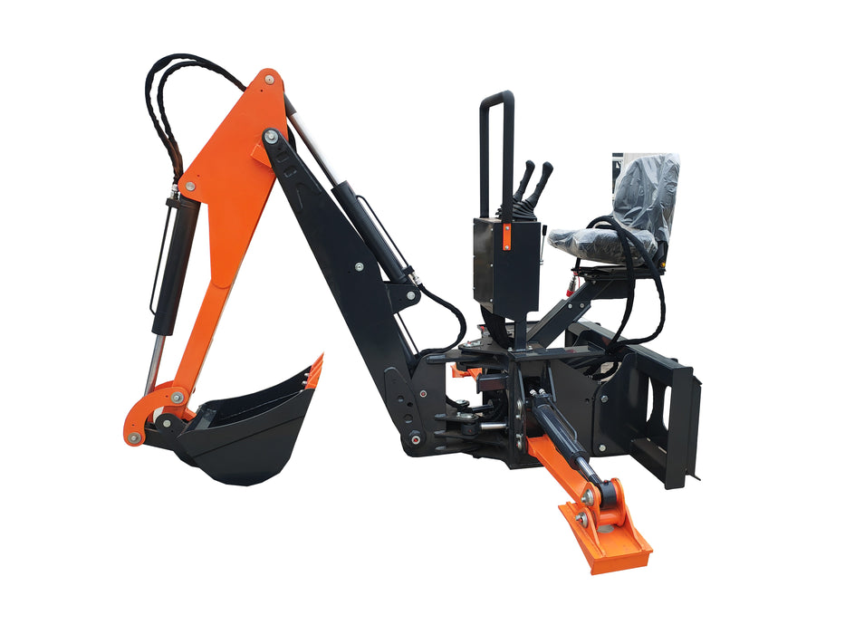 SIBOM Skid Steer Backhoe Digger Attachment, Dual Hydraulic Cylinder Swing, Foldable Stabilizers, Heavy-Duty Teeth, Multiple Bucket Options for Excavation