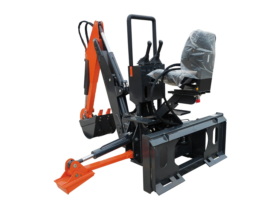 SIBOM Skid Steer Backhoe Digger Attachment, Dual Hydraulic Cylinder Swing, Foldable Stabilizers, Heavy-Duty Teeth, Multiple Bucket Options for Excavation