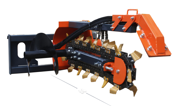 SIBOM Skid Steer Trencher, Side Discharge Auger, Hydraulic or Manual Side-Shift, Tungsten Teeth